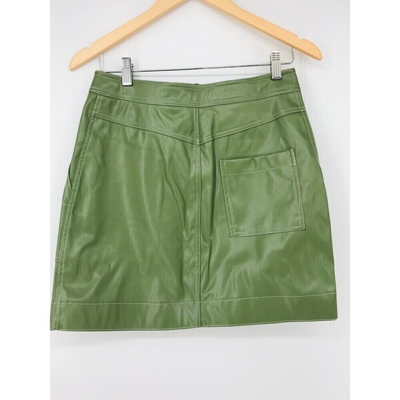 NWT Pretty Garbage Green Faux Leather Mini Skirt with pockets Size Medium - Picture 5 of 7